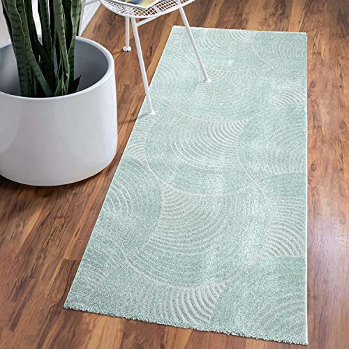 carpet city Teppich Kurzflor Wohnzimmer - Mint-Grün - 80x150 cm Läufer - Friseé mit 3D-Effekt - Kreisförmiges Muster für Schlafzimmer Flur Esszimmer von carpet city