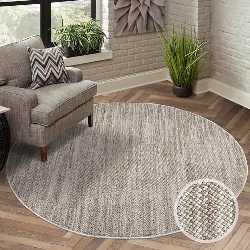 carpet city Teppich Kurzflor Wohnzimmer - Taupe - 120x120 cm Rund - Teppiche Boho-Style - Einfarbig - Schlafzimmer, Esszimmer von carpet city