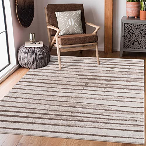 carpet city Teppich Läufer Braun Beige - 80x300 cm - Streifen-Muster, Meliert - Moderne Läufer-Teppiche Flur Kurzflor - Gestreifte Teppiche Küche Esszimmer Flachflor von carpet city