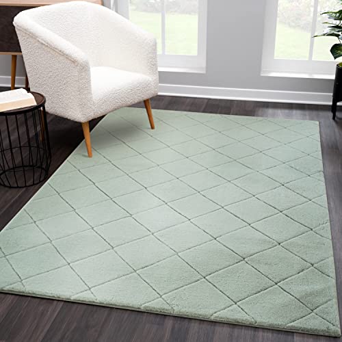 carpet city Teppich Läufer Hochflor Wattiert Einfarbig - Jade-Grün 80x150 cm Rechteckig - Weicher Flurteppich - 3D-Optik, Hoch-Tief-Effekt - Moderne Teppiche Schlafzimmer von carpet city