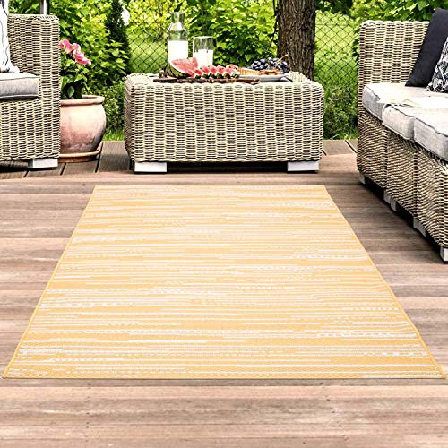 carpet city Teppich-Läufer In- und Outdoor Wetterfest UV-beständig Streifen-Muster Modern Gelb für Terrasse Balkon; Größe: 60x230 cm von carpet city