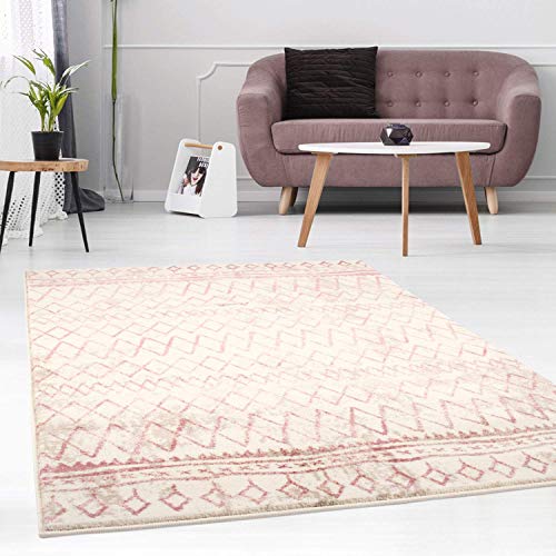 carpet city Teppich-Läufer Modern Zick Zack Muster Streifen Meliert in Pastell-Rosa Creme Wohnzimmer; Größe: 80x300 cm von carpet city