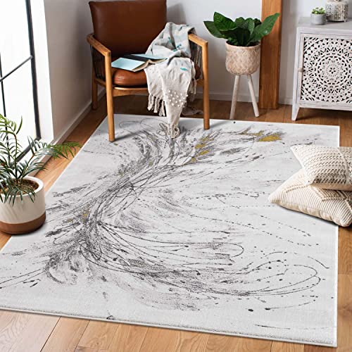 carpet city Teppich-Läufer Wohnzimmer - 80x300 cm Kurzflor Grau, Golden - Meliert Abstraktes Muster - Moderne Flur-Teppiche Flachflor - Deko Schlafzimmer von carpet city