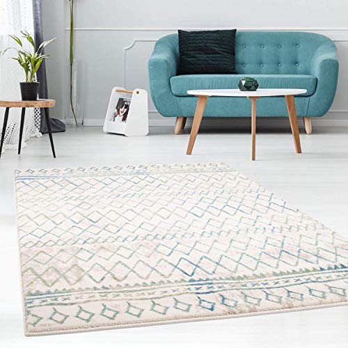 carpet city Teppich Modern mit Zick Zack Muster Streifen Meliert in Pastell-Blau Creme für Wohnzimmer; Größe: 120x170 cm von carpet city