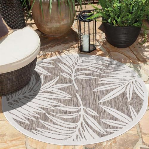 carpet city Teppich Outdoor Wetterfest - Beige - 120x120 cm Rund - Palmen-Blätter - Balkon Teppich Wasserabweisend - In-& Outdoor Teppiche für Terrasse, Garten, Küche, Bad oder Wohnzimmer carpet city Teppich Outdoor Wetterfest - Beige - 120x120 cm Rund - Palmen-Blätter - Balkon Teppich Wasserabweisend - In-& Outdoor Teppiche für Terrasse, Garten, Küche, Bad oder Wohnzimmer von carpet city