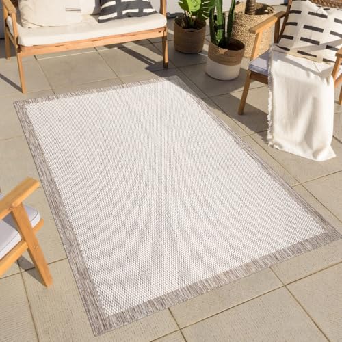 carpet city Teppich Outdoor Wetterfest - Beige - 200x290 cm - Bordüre - Balkon Teppich Wasserabweisend - In-& Outdoor Teppiche für Terrasse, Garten, Küche, Bad oder Wohnzimmer von carpet city