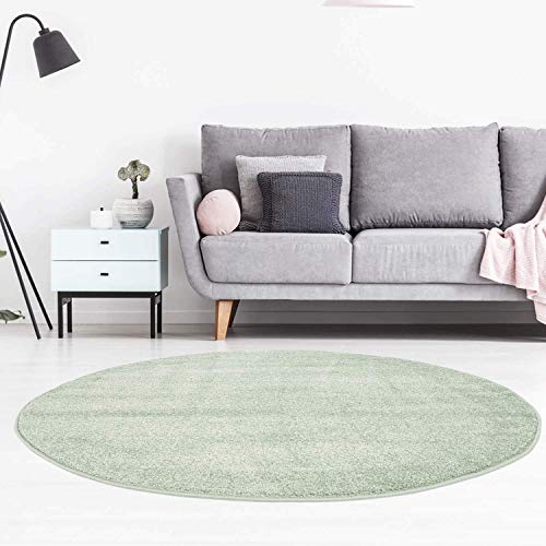 carpet city Teppich Rund Einfarbig Uni Flachfor Soft & Shiny in Grün für Wohnzimmer; Größe: 120x120 cm rund von carpet city