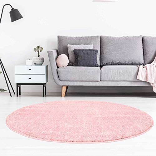 carpet city Teppich Rund Einfarbig Uni Flachfor Soft & Shiny in Rosa für Wohnzimmer; Größe: 120x120 cm rund von carpet city