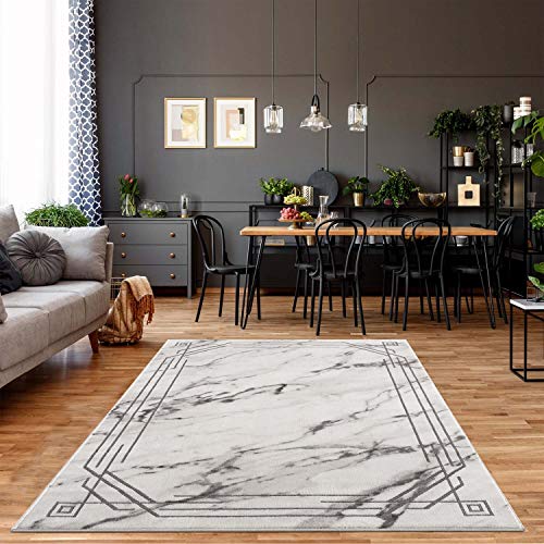 carpet city Teppich Wohnzimmer - 140x200 cm - Bordüre Grau Meliert - Moderne Teppiche Kurzflor - Weicher Wohnzimmerteppich Schlafzimmerteppich Flachflor von carpet city