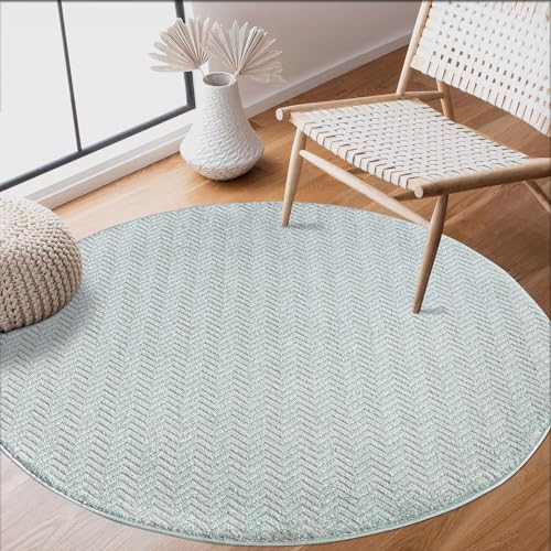 carpet city Teppich Wohnzimmer 160 cm Rund - Grün/Türkis - Kurzflor, 3D-Effekt, Glanzgarn - Chevron-Muster - Moderne Teppiche Schlafzimmer, Flur, Esszimmer von carpet city