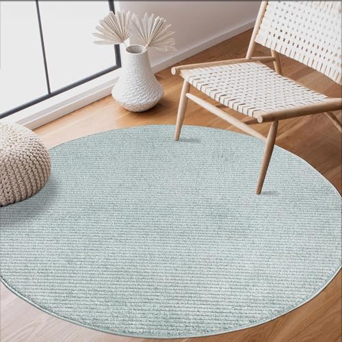 carpet city Teppich Wohnzimmer 160 cm Rund - Grün/Türkis - Kurzflor, 3D-Effekt, Glanzgarn - Gestreift/Streifen-Muster - Moderne Teppiche Schlafzimmer, Flur, Esszimmer von carpet city