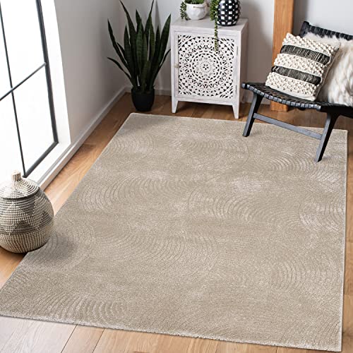 carpet city Teppich Wohnzimmer 200x290 cm - Beige - Kurzflor, 3D-Effekt, Glanzgarn - Geo-Muster, Kreise - Moderne Teppiche Schlafzimmer, Flur, Esszimmer von carpet city