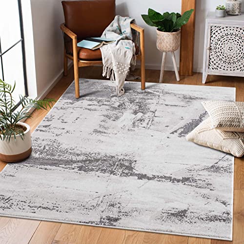 carpet city Teppich Wohnzimmer - 200x290 cm Kurzflor Grau - Meliert Abstrakt Vintage Muster - Moderne Teppiche Flachflor - Deko Schlafzimmer von carpet city