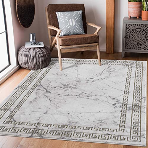 carpet city Teppich Wohnzimmer - 80x150 cm Kurzflor Grau Golden - Bordüre, Mäander, Stein-Optik - Moderne Teppiche Flachflor - Deko Schlafzimmer carpet city Teppich Wohnzimmer - 80x150 cm Kurzflor Grau Golden - Bordüre, Mäander, Stein-Optik - Moderne Teppiche Flachflor - Deko Schlafzimmer von carpet city