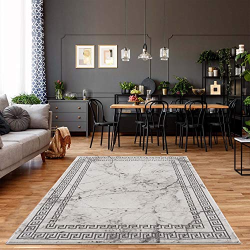 carpet city Teppich Wohnzimmer - Bordüre, Stein-Optik 140x200 cm Grau - Moderne Teppiche Kurzflor carpet city Teppich Wohnzimmer - Bordüre, Stein-Optik 140x200 cm Grau - Moderne Teppiche Kurzflor von carpet city