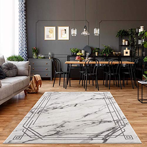 carpet city Teppich Wohnzimmer - Bordüre 80x150 cm Grau Meliert - Moderne Teppiche Kurzflor von carpet city