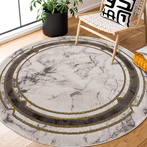 carpet city Teppich Wohnzimmer - Bordüre 160 cm Rund Grau Golden Meliert - Moderne Teppiche Kurzflor von carpet city