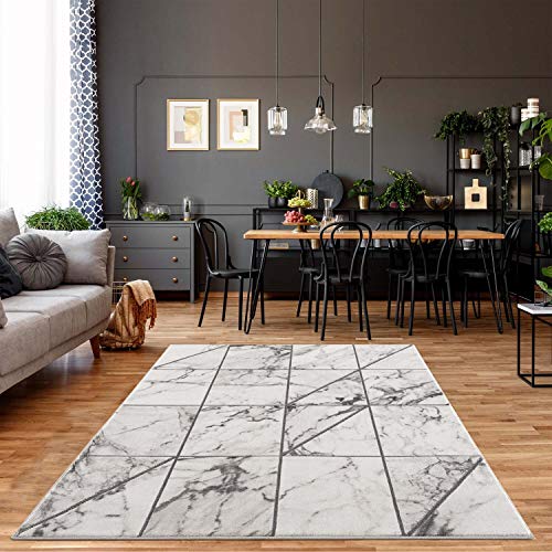 carpet city Teppich Wohnzimmer - Fliesen-Optik 80x150 cm Grau Meliert - Moderne Teppiche Kurzflor von carpet city