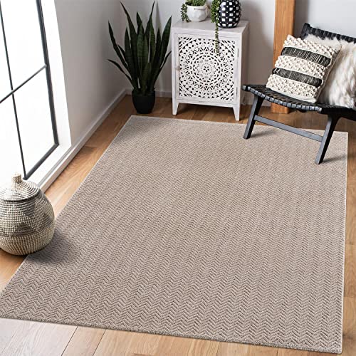 carpet city Teppich Wohnzimmer Modern - Einfarbig, Beige - 200x290 cm - Flachflor-Teppiche Schlafzimmer - Hochtief-Effekt/ 3D-Optik - Chevron, Zickzack - Wohnzimmerteppiche Kurzflor von carpet city