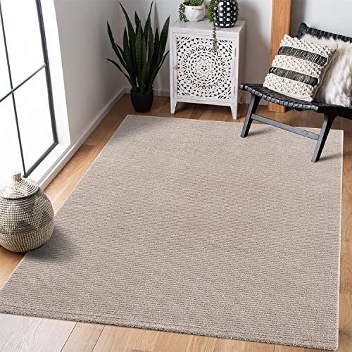 carpet city Teppich Wohnzimmer Modern - Einfarbig, Beige - 200x290 cm - Flachflor-Teppiche Schlafzimmer - Hochtief-Effekt/ 3D-Optik - Streifen-Muster - Wohnzimmerteppiche Kurzflor von carpet city