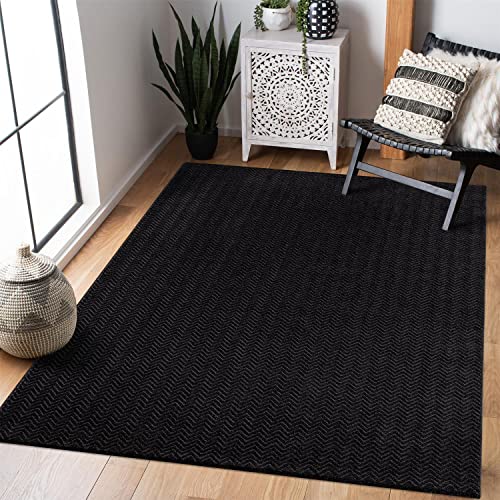 carpet city Teppich Wohnzimmer Modern - Einfarbig, Schwarz - 240x340 cm-Flachflor-Teppiche Schlafzimmer - Hochtief-Effekt/ 3D-Optik - Chevron, Zickzack - Wohnzimmerteppiche Kurzflor von carpet city