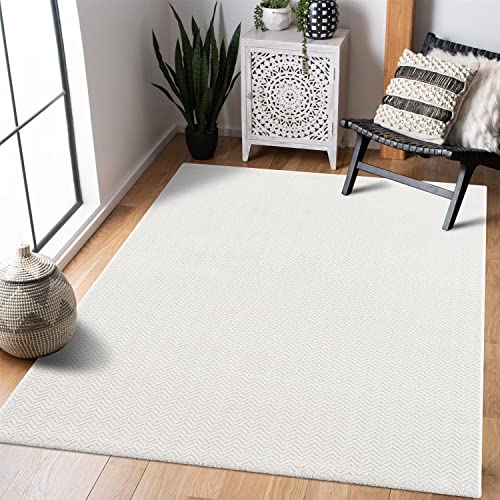 carpet city Teppich Wohnzimmer Modern - Einfarbig, Weiß - 120x160 cm- Flachflor-Teppiche Schlafzimmer - Hochtief-Effekt/ 3D-Optik - Chevron, Zickzack - Wohnzimmerteppiche Kurzflor von carpet city