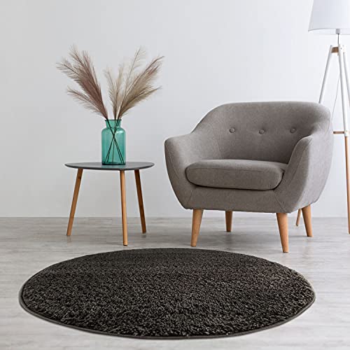 carpet city Hochflor Teppich Wohnzimmer - Einfarbig Schwarz - 120x120 cm Rund - Shaggyteppich Langflor Uni - Schlafzimmerteppich Flauschig Weich - Moderne Wohnzimmerteppiche von carpet city