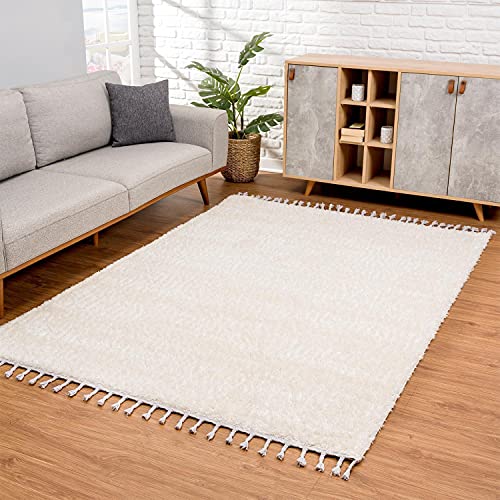 carpet city Teppich Wohnzimmer - Shaggy Hochflor Creme - 120x160 cm Einfarbig - Moderne Teppiche mit Fransen carpet city Teppich Wohnzimmer - Shaggy Hochflor Creme - 120x160 cm Einfarbig - Moderne Teppiche mit Fransen von carpet city