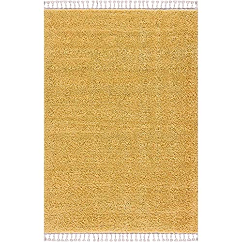 carpet city Hochflor Teppich Wohnzimmer - Einfarbig Gelb - 160x230 cm - Shaggyteppich Langflor - Kettfäden - Schlafzimmerteppich Flauschig Weich - Moderne Wohnzimmerteppiche von carpet city