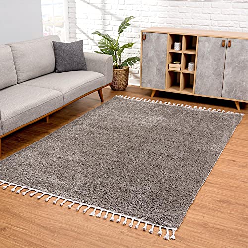 carpet city Hochflor Teppich Wohnzimmer - Einfarbig Anthrazit - 300x400 cm - Shaggyteppich Langflor - Kettfäden - Schlafzimmerteppich Flauschig Weich - Moderne Wohnzimmerteppiche von carpet city