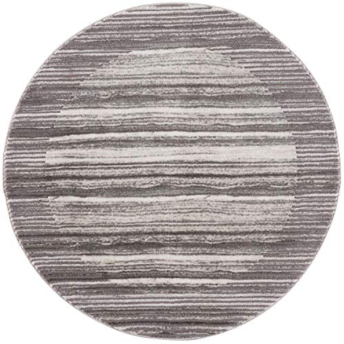 carpet city Teppich Wohnzimmer - Streifen Muster 120 cm Rund Grau Meliert - Moderne Teppiche Kurzflor von carpet city