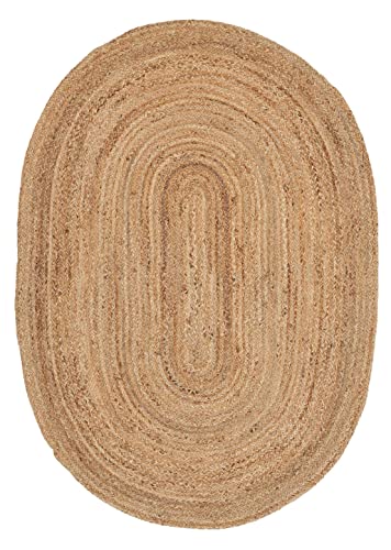 carpetfine Juteteppich Nele Oval Naturfarbe Beige 200x290 cm handgewebt aus Jute | Moderner Naturteppich Uni im Boho - Style robuster Teppich Oval für Wohnzimmer, Schlafzimmer und Küche von carpetfine