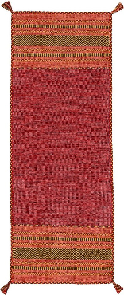 Läufer Kelim Azizi, carpetfine, rechteckig, Höhe: 5 mm, Baumwolle, Wendeteppich mit Fransen, Wohnzimmer von carpetfine