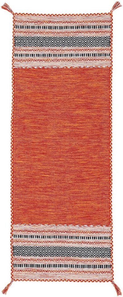 Läufer Kelim Azizi, carpetfine, rechteckig, Höhe: 5 mm, Baumwolle, Wendeteppich mit Fransen, Wohnzimmer von carpetfine