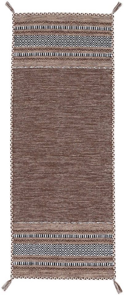 carpetfine Teppich Kelim Azizi, auch als Läufer erhältlich, rechteckig, Höhe: 5 mm, handgewebt, Baumwolle, Wendeteppich mit Fransen, Fleckerl, Wohnzimmer von carpetfine