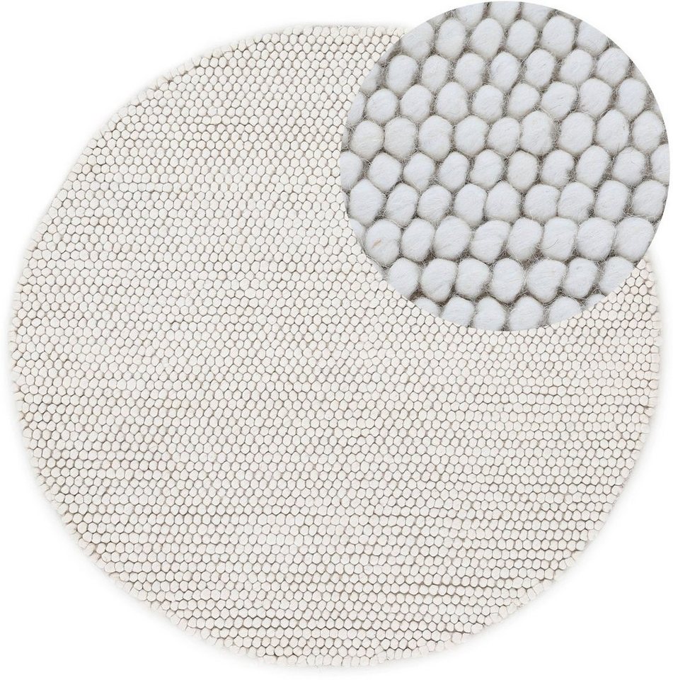 Teppich Calo, carpetfine, rund, Höhe: 16 mm, Handweb Teppich, Uni-Farben, meliert, handgewebt, 70% Wolle von carpetfine