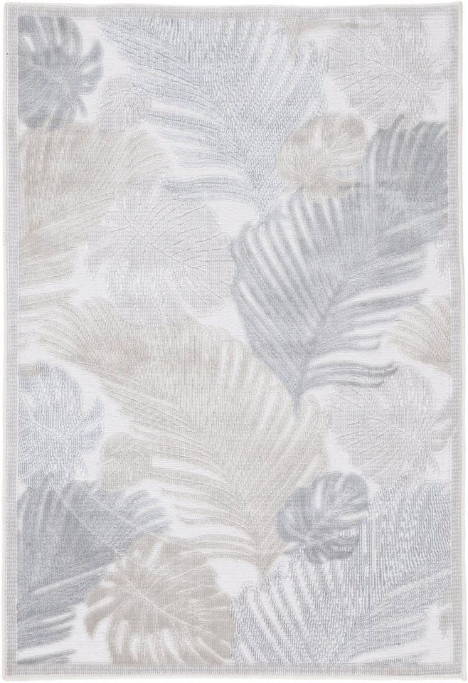 Teppich Deja 104, carpetfine, rechteckig, Höhe: 4 mm, robustes Flachgewebe, Motiv- Floral Palmenblätter, Hoch-Tief Effekt von carpetfine