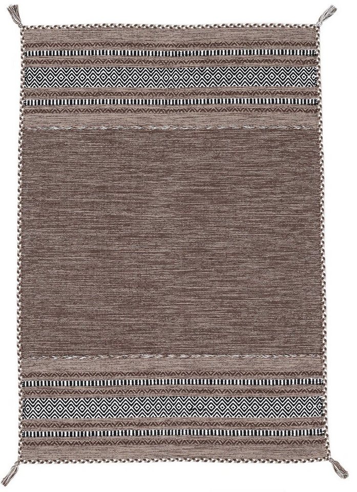 Teppich Kelim Azizi, carpetfine, rechteckig, Höhe: 5 mm, Baumwolle, Wendeteppich mit Fransen, Wohnzimmer von carpetfine
