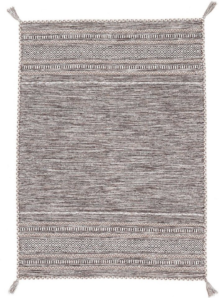 Teppich Kelim Azizi, carpetfine, rechteckig, Höhe: 5 mm, Baumwolle, Wendeteppich mit Fransen, Wohnzimmer von carpetfine