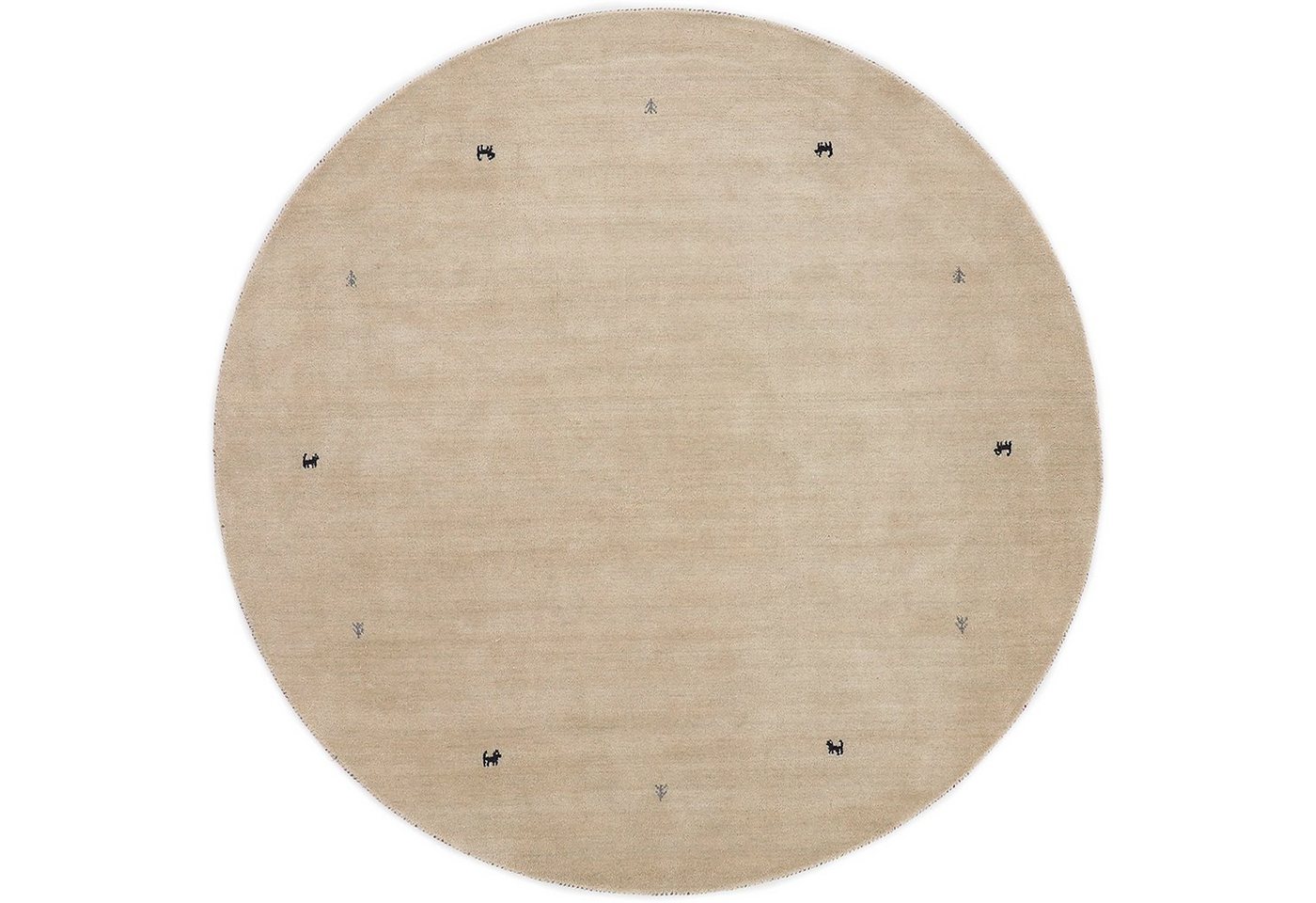 carpetfine Wollteppich Gabbeh Uni, rund, Höhe: 15 mm, reine Wolle handgewebt, Gabbeh Tiermotiv warmes Raumklima viele Größen von carpetfine