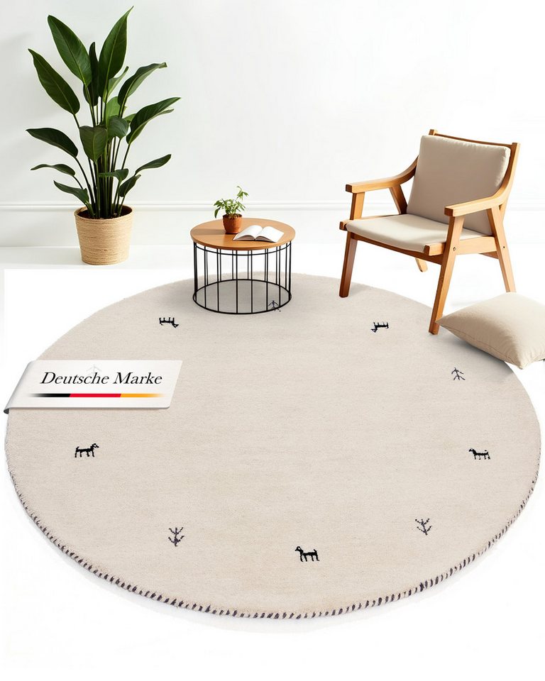 carpetfine Wollteppich Gabbeh Uni, rund, Höhe: 15 mm, reine Wolle handgewebt, Gabbeh Tiermotiv warmes Raumklima viele Größen carpetfine Wollteppich Gabbeh Uni, rund, Höhe: 15 mm, reine Wolle handgewebt, Gabbeh Tiermotiv warmes Raumklima viele Größen von carpetfine