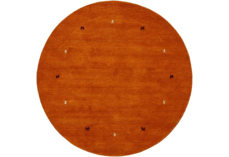 carpetfine Wollteppich Gabbeh Uni, rund, Höhe: 15 mm, reine Wolle handgewebt, Gabbeh Tiermotiv warmes Raumklima viele Größen von carpetfine