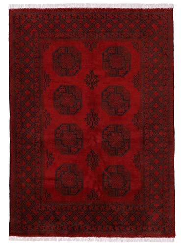 carpetfine Afghan Akhche Teppich Rot 100x150 cm | Handgeknüpfter Teppich für Wohn- und Schlafzimmer von carpetfine