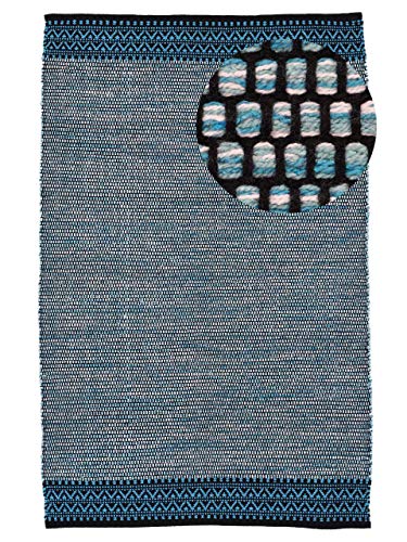 carpetfine Baumwollteppich Kelim Mia Blau 160x230 cm | Moderner Teppich für Wohn- und Schlafzimmer von carpetfine