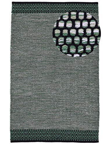 carpetfine Baumwollteppich Kelim Mia Grün 120x170 cm | Moderner Teppich für Wohn- und Schlafzimmer von carpetfine