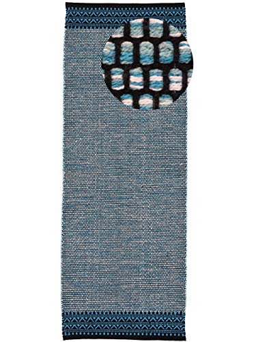 carpetfine Baumwollteppich Kelim Mia Läufer Blau 60x180 cm | Moderner Teppich für Wohn- und Schlafzimmer von carpetfine