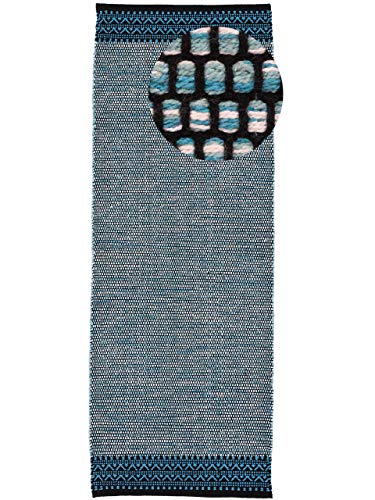 carpetfine Baumwollteppich Kelim Mia Läufer Blau 80x500 cm | Moderner Teppich für Wohn- und Schlafzimmer von carpetfine