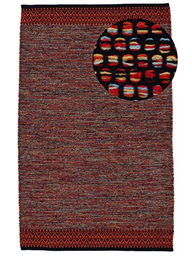 carpetfine Baumwollteppich Kelim Mia Orange 140x200 cm | Moderner Teppich für Wohn- und Schlafzimmer von carpetfine
