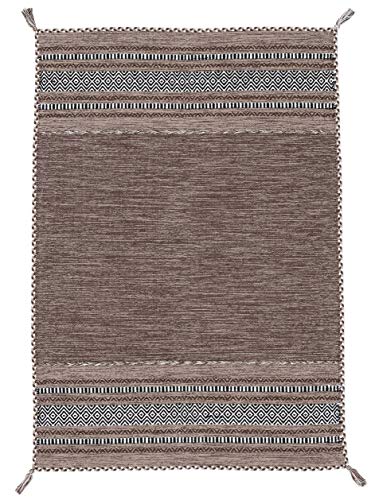 carpetfine Flachgewebeteppich Kelim Azizi Braun 40x60 cm | Moderner Teppich für Wohn- und Schlafzimmer von carpetfine