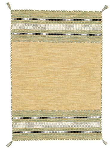 carpetfine Flachgewebeteppich Kelim Azizi Gelb 160x230 cm | Moderner Teppich für Wohn- und Schlafzimmer von carpetfine